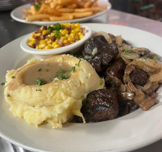 Sirloin Tips with Mushrooms and Onions.
