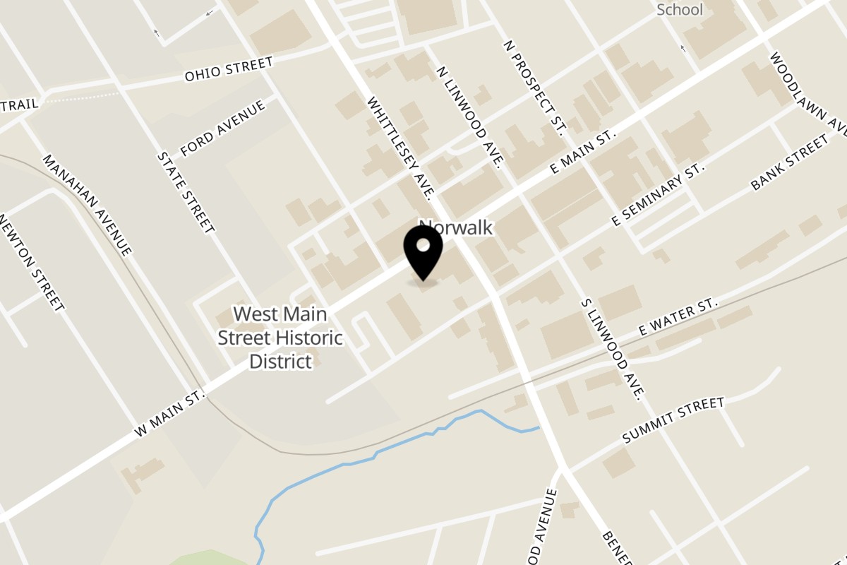 Map showing the location of Berry's on Main on 15 W Main St in Norwalk